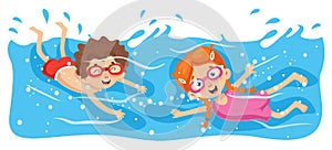 Vector Illustration Of Kid Swimming