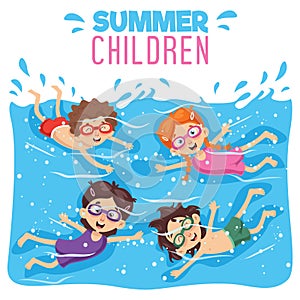 Vector Illustration Of Kid Swimming