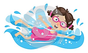 Vector Illustration Of Kid Swimming