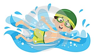 Vector Illustration Of Kid Swimming