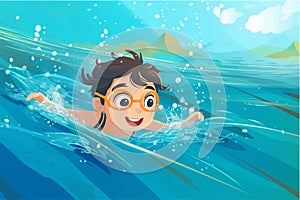 vector illustration of Kid Swimming