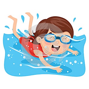 Vector Illustration Of Kid Swimming