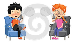 Vector Illustration Of Kid Talking On Phone