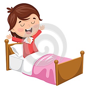 Vector Illustration Of Kid Waking Up