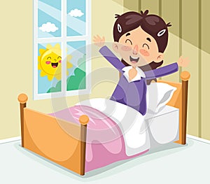 Vector Illustration Of Kid Waking Up