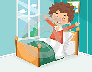 Vector Illustration Of Kid Waking Up