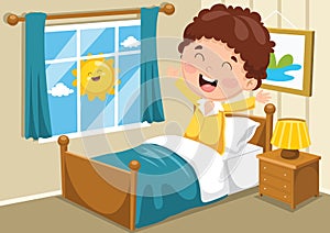 Vector Illustration Of Kid Waking Up photo