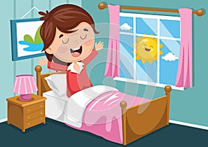 Vector Illustration Of Kid Waking Up