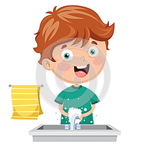 Vector Illustration Of Kid Washing Hands