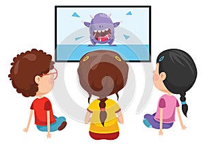 Vector Illustration Of Kid Watching Tv