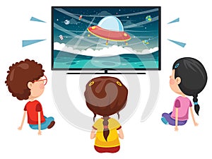 Vector Illustration Of Kid Watching Tv