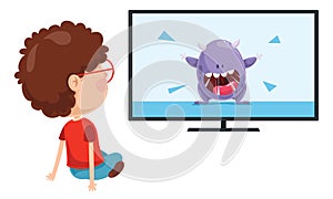 Vector Illustration Of Kid Watching Tv