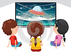 Vector Illustration Of Kid Watching Tv