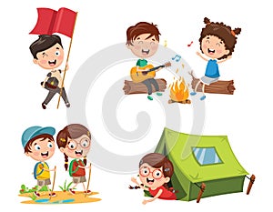 Vector Illustration Of Kids Camping