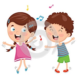 Vector Illustration Of Kids Dancing