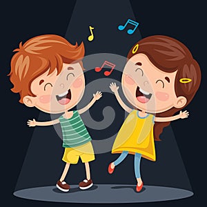 Vector Illustration Of Kids Dancing
