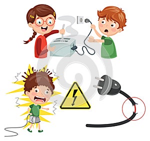 Vector Illustration Of Kids Electric Shock