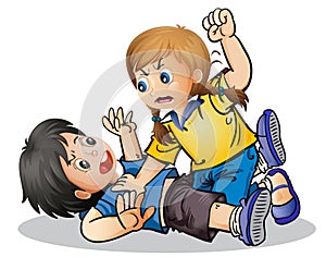 Vector illustration of kids fighting in a school