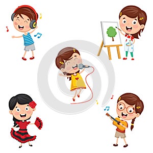 Vector Illustration Of Kids Making Art Performance