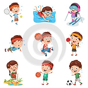 Vector Illustration Of Kids Making Sport