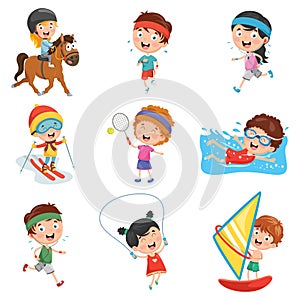 Vector Illustration Of Kids Making Sport