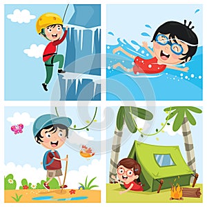 Vector Illustration Of Kids At Nature