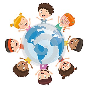 Vector Illustration Of Kids Playing Around The World