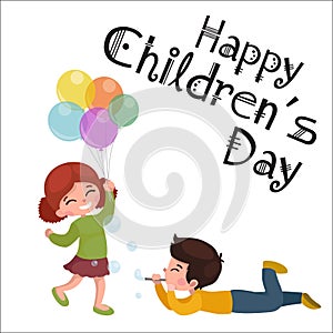 Vector illustration kids playing, greeting card happy childrens day background photo