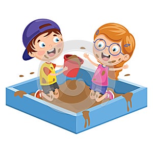 Vector Illustration Of Kids Playing In Mud