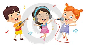 Vector Illustration Of Kids Playing Music