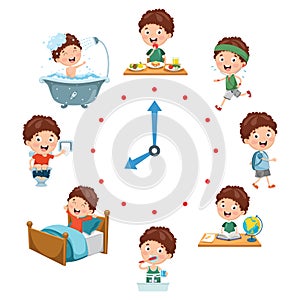 Vector Illustration Of Kids Daily Routine Activities