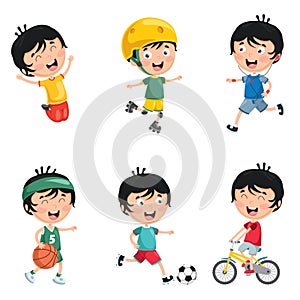 Vector Illustration Of Kids Daily Routine Activities