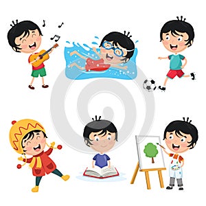 Vector Illustration Of Kids Daily Routine Activities