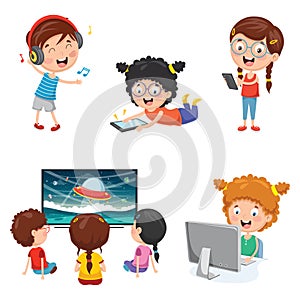 Vector Illustration Of Kids Technology