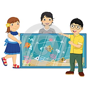 Vector Illustration Of Kids Watching Fishes in an