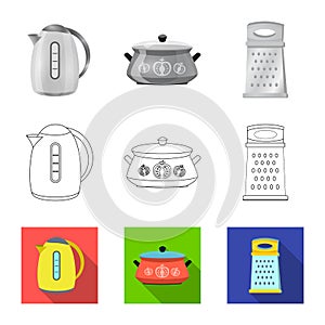 Vector illustration of kitchen and cook icon. Collection of kitchen and appliance vector icon for stock.