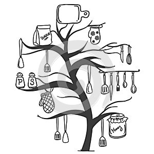 Vector illustration of kitchen set tree