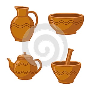 Vector illustration of kitchen and tableware logo. Set of kitchen and pottery vector icon for stock.