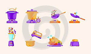 Vector illustration of kitchen utensils set in flat style. Suit for cooking step by step recipe infographics.