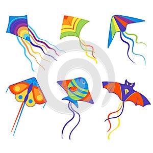 Vector illustration kites set on white isolated background