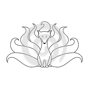 Vector illustration of kitsune nine tailed fox outline