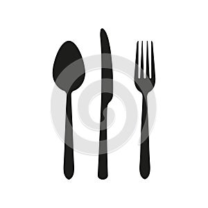 Vector illustration of knife, fork and spoon. Isolated.