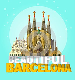 Vector illustration of La Sagrada Familia - the impressive cathedral designed by Gaudi on a white background.