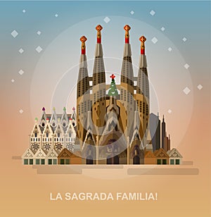 Vector illustration of La Sagrada Familia - the impressive cathedral designed by Gaudi on a white background. photo