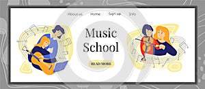 Vector illustration of landing page music school.