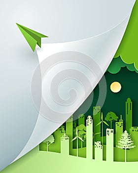 Vector illustration of landscape with green eco urban city, Earth day and world environment day concept