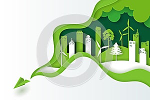 Vector illustration of landscape with green eco urban city, Earth day and world environment day concept