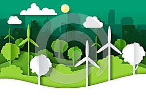 Vector illustration of landscape with green eco urban city, Earth day and world environment day concept