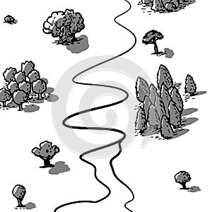 Vector illustration. Landscape with a river and trees top view.