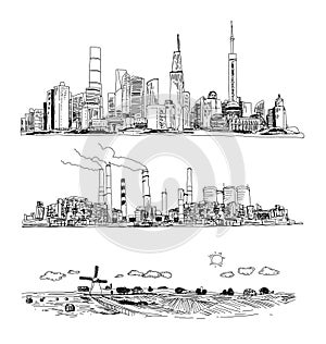 Vector illustration of landscapes. hand-drawn style.